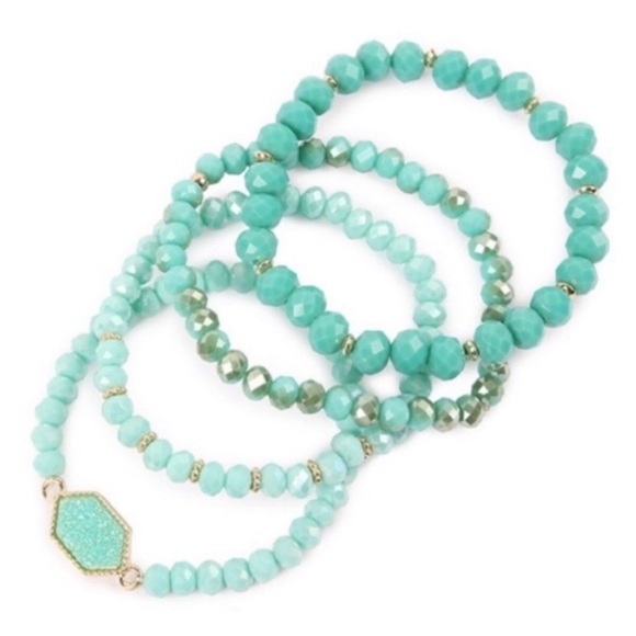 Mint green druzy bracelet set - Picture 3 of 4
